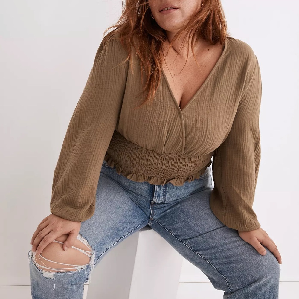🆕Madewell Plus Lightspun Julianne Smocked-Waist Top - Distant Surplus